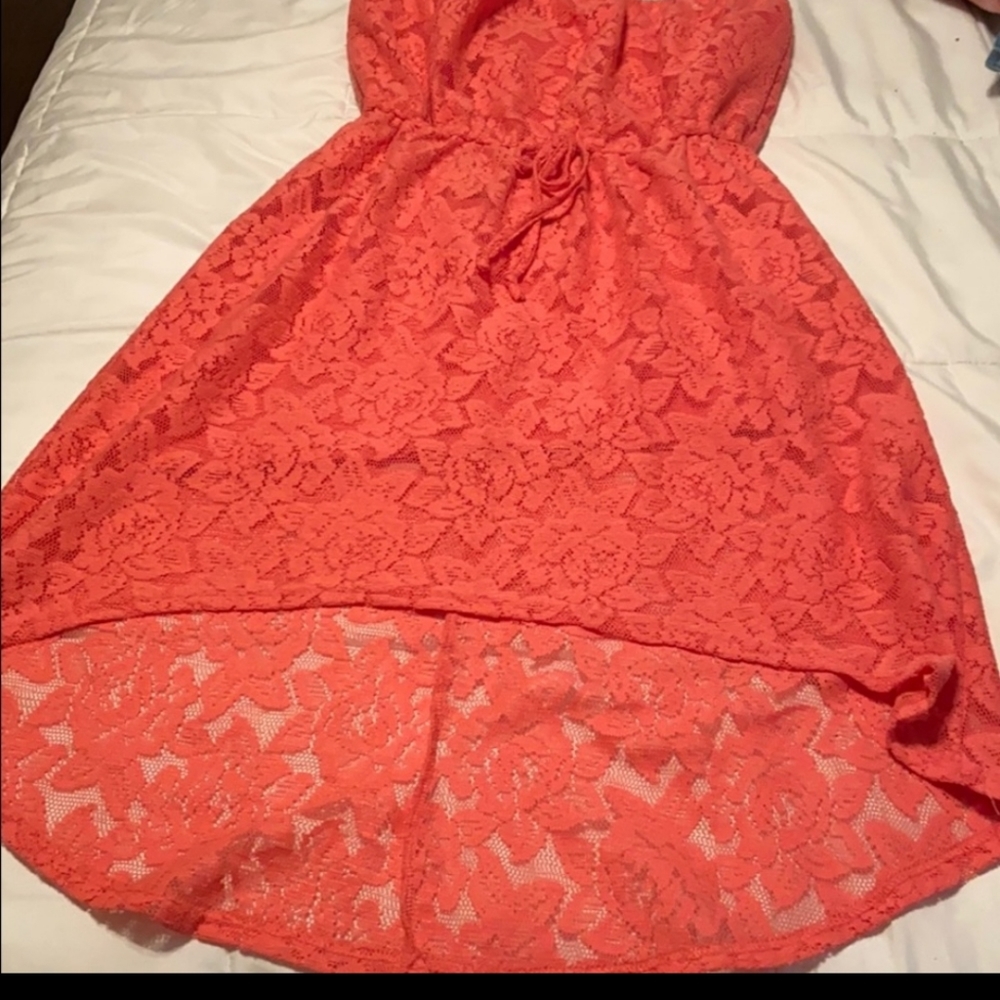 Coral strapless dress